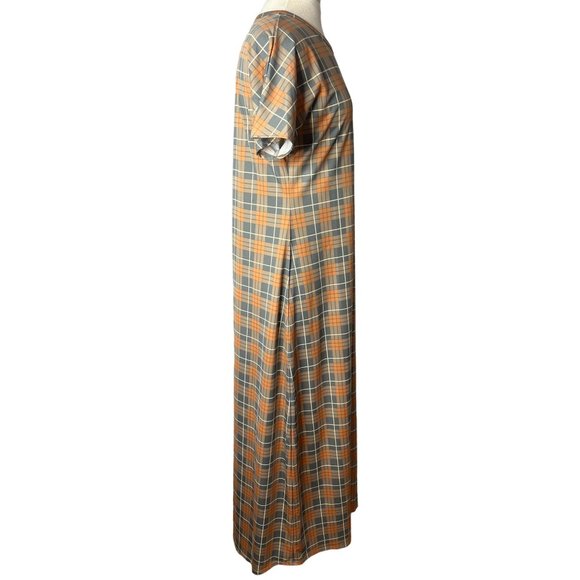 NWT Lula Roe Dress Large Orange Gray White Plaid Maxi Sheath Short Sleeve Round - Picture 6 of 11